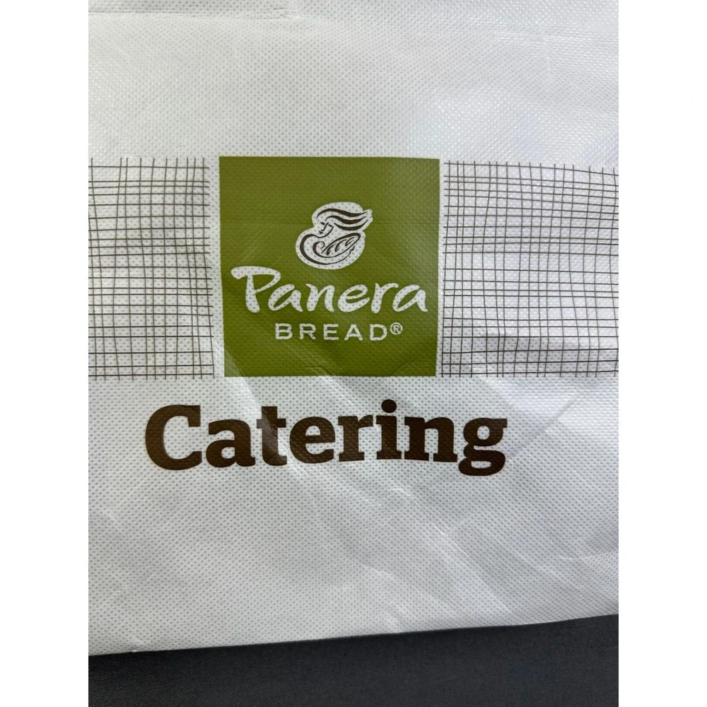 Panera Bread Catering Reusable Tote Bag White‎ Green Large Grocery Shopping Bag